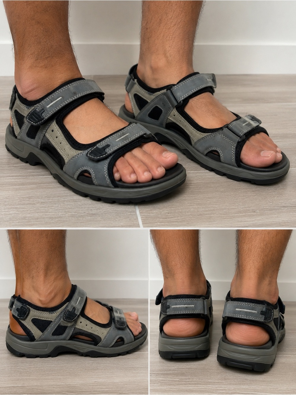 ECCO Offroad Yucatan Leather Hiking Comfort Sandals EU 45 Gray
